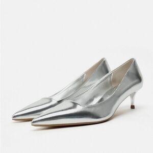 Zara Metallic Silver Pointed Toe Heels